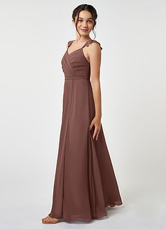Azazie Emily Junior A-Linie Gestreift Chiffon Kleid Espresso image3