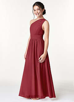 Azazie Molly Junior Abito A-Line in Chiffon Plissettato Melograno image5