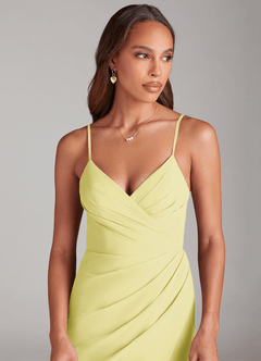 Azazie Maci Bridesmaid Dresses Lemon Sorbet Sheath Pleated Chiffon Dress image5
