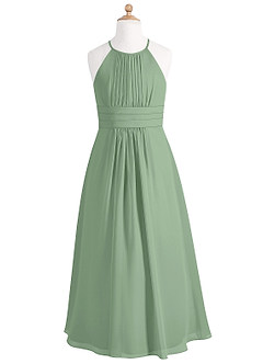 Azazie Bonnie Junior Matcha A-Line Pleated Chiffon Dress image5