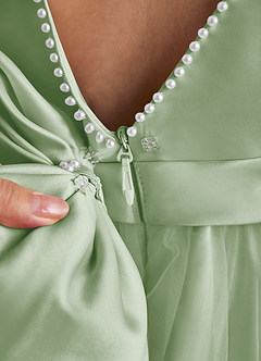 Azazie Cookie Flower Girl Dresses Dusty Sage A-Line Bow Tulle Dress image5