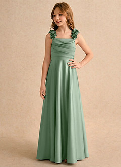 Azazie Rosita Girls Formal Abiti da Ragazza di Fiori Abito A-Line in Raso Elasticizzato Plissettato Matcha image4