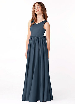 Azazie Hathaway Junior Neptune A-Line Bow Matte Satin Dress image4