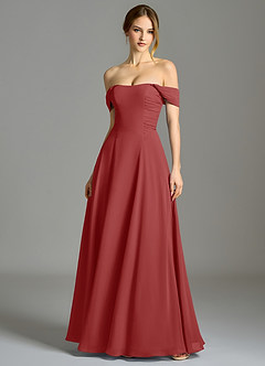 Azazie Oasis Bridesmaid Dresses Rust A-Line with Pockets Chiffon Dress image1
