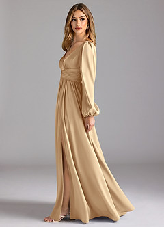 Azazie Norah Robes de demoiselle d'honneur Robe Trapèze en Satin extensible Champagne image4