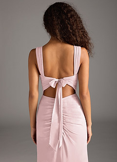 Azazie Jesaphine Bridesmaid Dresses Blushing Pink Sheath Bow Chiffon Dress image6
