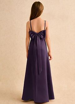 Azazie Joella Girls Formal Flower Girl Dresses Plum A-Line Pleated Matte Satin Dress image4