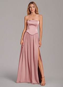 Azazie Cadence Robes de demoiselle d'honneur Robe Trapèze Convertible en Satin extensible Corset Rose Poussiéreuse image5