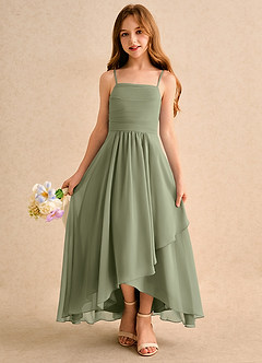 Azazie Twilight Dance Girls Formal Flower Girl Dresses Pistachio A-Line Pleated Chiffon Dress image4