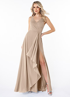Azazie Calvi Bridesmaid Dresses Taupe A-Line Ruched Chiffon Dress image4