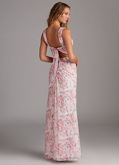 Azazie Jesaphine Bridesmaid Dresses Abstract Watercolor Floral Sheath Bow Chiffon Dress image5