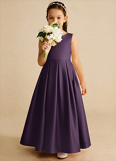 Azazie Cailee Flower Girl Dresses Plum Ball-Gown Pleated Matte Satin Dress image3