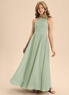 Azazie Charlize Junior Dusty Sage A-Line Pleated Chiffon Dress image1