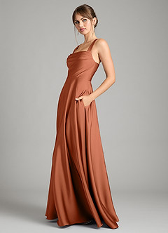 Azazie Shaude Bridesmaid Dresses Cedar Rose A-Line Pleated Stretch Satin Dress image4