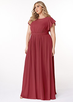 Azazie Daphne Bescheidene Brautjungfernkleider A-Linie Gekräuselt Chiffon Bodenlänge Kleid image8