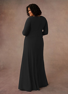 Azazie Natalya Mother of the Bride Dresses Black A-Line Pleated Luxe Knit Dress image9
