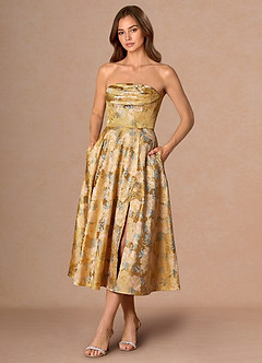 Robe Mi-Longue Or Ocre Nella image3