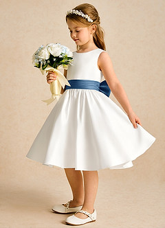 Azazie Sosie Flower Girl Dresses Ivory Twilight A-Line Pleated Matte Satin Dress image3