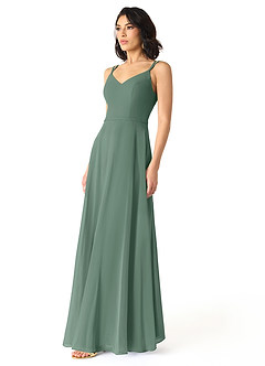 Azazie Janine Abiti da Damigella Abito A-Line in Chiffon con Scollo a V Muschio Marino image2