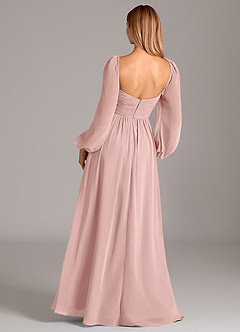 Azazie Bailee Bridesmaid Dresses Powder Pink A-Line Long Sleeve Chiffon Dress image4