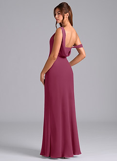 Azazie Madelyn Jurken voor bruidsmeisjes Converteerbaar Jurk van Chiffon met Zeemeermin One-Shoulder Moerbei image6