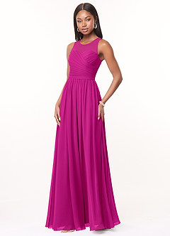 Azazie Nina Bridesmaid Dresses Fuchsia A-Line Pleated Chiffon Dress image4