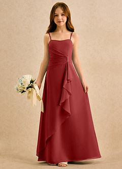 Azazie lolly Girls Formal Robe Demoiselle D'honneur Fillette Robe Trapèze en Mousseline de soie Plissée Rouille image3