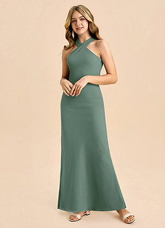 Azazie Doretta Junior Vestido de Eucalipto de Gasa de Corte Recto con Plisado image5