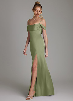 Azazie Nira Bridesmaid Dresses Garden Sage Mermaid Corset Stretch Satin Dress image7