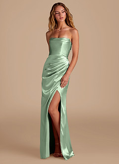 Azazie Leonis Bridesmaid Dresses Matcha Mermaid Pleated Metallic Satin Convertible Dress image5