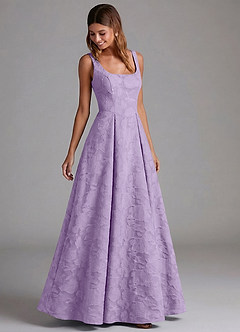 Azazie Amalie Vestidos de damas de honor Vestido de Lila de Devorado Floral de Corte en A con Plisado image5