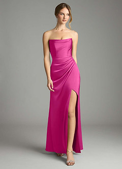 Azazie Leonis Bridesmaid Dresses Fuchsia Mermaid Pleated Stretch Satin Convertible Dress image5