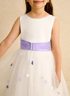 Azazie Cricket Flower Girl Dresses Ivory Lilac Ball-Gown Pleated Matte Satin Dress image8