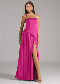Azazie Adeline Robes de demoiselle d'honneur Robe Trapèze Convertible en Satin extensible Sans bretelle Fuchsia image6