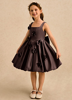Azazie Lillian vestidos de niña de las flores Vestido Ganache de Satin Mate de Vestido de princesa con Plisado image1