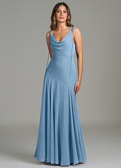 Azazie Dawn Bridesmaid Dresses Steel Blue Mermaid Pleated Chiffon Dress image3