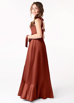 Azazie Barbara Junior Abito A-Line in Raso Elasticizzato Fiocco Terracotta image2