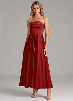 Azazie Lucienne Suknie dla druhen Linia A Pofałdowany Satyna elastyczna Długość kostki Sukienka image1