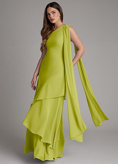 Azazie Monique Bridesmaid Dresses Lemongrass A-Line One Shoulder Chiffon Dress image4