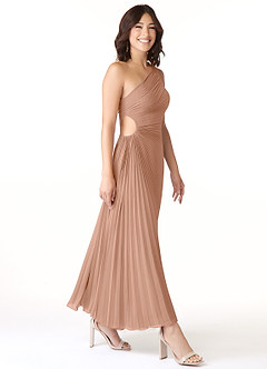 Azazie Kirra Bridesmaid Dresses Champagne Rose A-Line One Shoulder Chiffon Dress image3