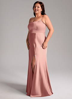 Azazie Lidia Robes de demoiselle d'honneur Robe Sirène en Satin extensible Fente Latérale Rosette image11