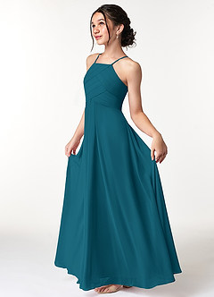 Azazie Ginger Junior Ink Blue A-Line Pleated Chiffon Dress image6