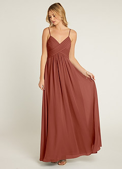 Azazie Shannon Final Sale Agave A-Line Pleated Chiffon Dress image4