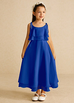 Azazie Temi vestidos de niña de las flores Vestido de Azul Real de Gasa de Corte En A con Tirante Espagueti image3