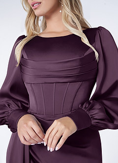 Azazie Raye Bridesmaid Dresses Plum Mermaid Long Sleeve Stretch Satin Dress image5