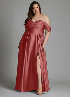 Azazie Loisa Robes à essayer chez vous Robe Trapèze en Satin extensible Épaules dénudées Bleu Poussiéreux image8
