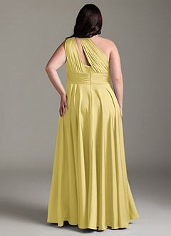 Azazie Charlize Bridesmaid Dresses Canary A-Line One Shoulder Stretch Satin Dress image10