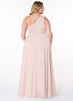 Azazie Brooke Bridesmaid Dresses Blushing Pink A-Line One Shoulder Mesh Dress image7