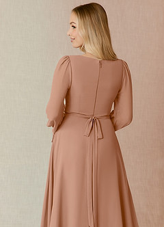 Azazie Leonia Brautjungfernkleider A-Linie Langarm Chiffon Kleid Champagner Rosa image11