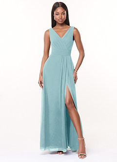Azazie Karina Bridesmaid Dresses Sea Glass A-Line Pleated Chiffon Dress image1